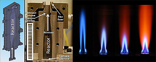 Design of reactor assisted turbulent slot (RATS) burner and turbulent flame images (CH4/air) at elevated temperatures