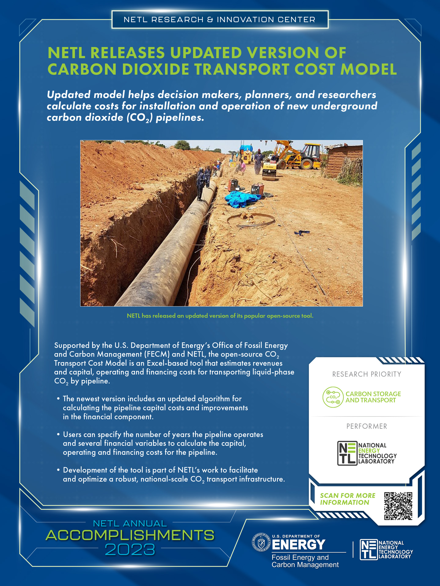 NETL Releases Updated Version of Carbon Dioxide Transport Cost Model