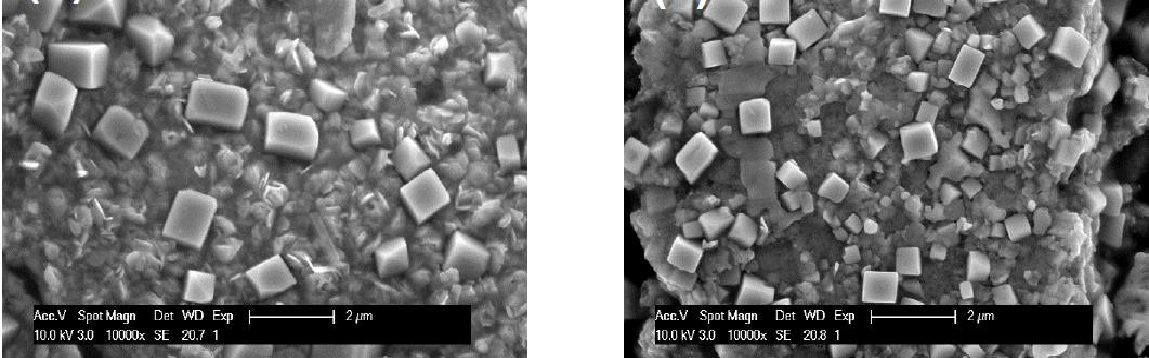 SEM images of Cu2Mo6S8 and acid leached Mo6S8 obtained by precursor route