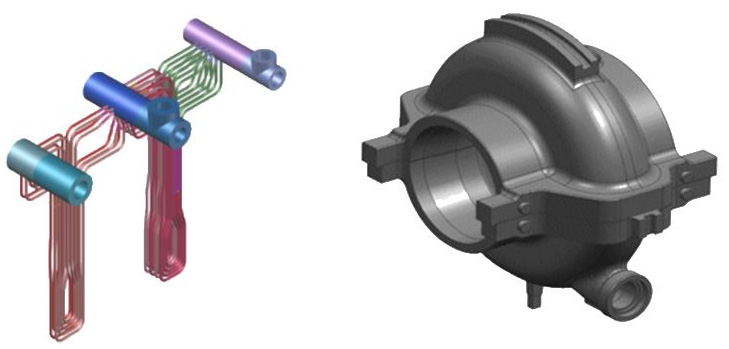 Left: AUSC superheater assembly. Right: Nozzle carrier casting.