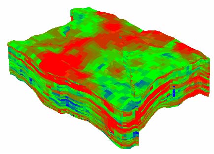 An illustration of impact of dynamic data integration on permeability distribution: (Top) permeability model based on static data only; (Bottom) permeability model updated after integration of water-cut response (from SPE 89857).