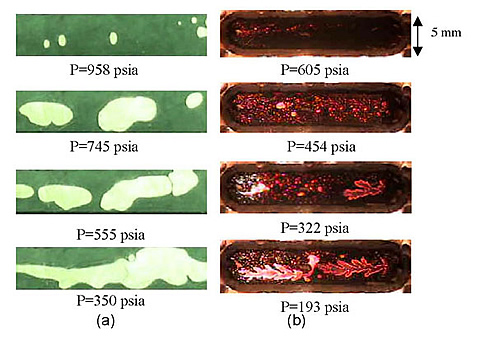 Fluid production from core tests using crude oil with low- and high-acid number. In the high-acid number case (b), significant gas production occurs as relatively small, foam-like bubbles.