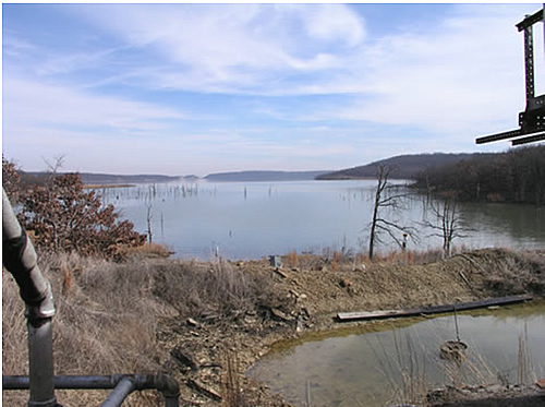 A view of the brine pit and cove at which the study is being conducted on Skiatook Lake. Photo by J. Bidwell.