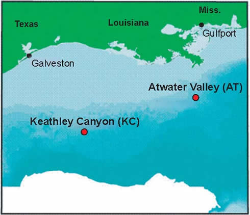 Bathymetric Map Showing the Two Drilling Locations