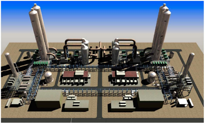 3D design for 550-MWe capture plant with Linde-BASF post-combustion CO<sub>2</sub> capture technology developed in pre-FEED study.