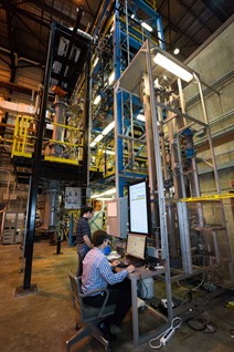 Researchers at work in the chemical looping reactor at the NETL site in Morgantown, W.Va.