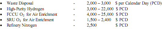 Rough estimates for savings in 2003 U.S. dollars by process area