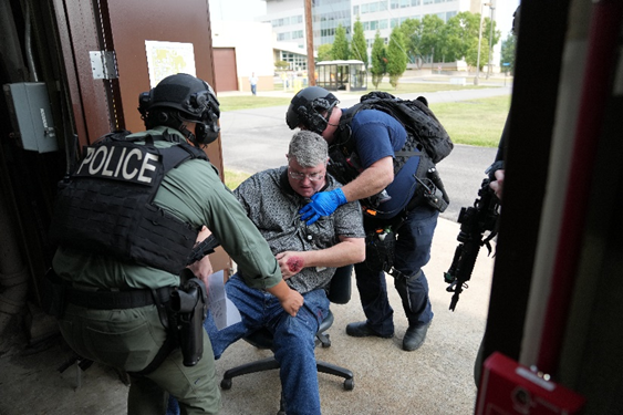 Injured employee is taken to safety during a simulated emergency exercise at NETL-Morgantown.