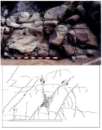 The tectonic bowtie deformation in this outcrop is associated to faults with less than 1 meter of vertical offset. These faults are below the limit of seismic resolution. This project is developing a mechanical model to detect these fractures, which may have a significant impact on both rock impedance and rock permeability.