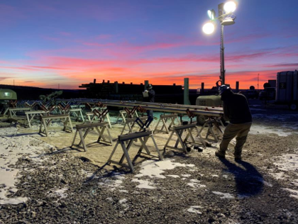 Figure 1.  A view of the core being laid out in early January at the Nitro drill pad during core retrieval.