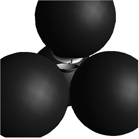 Above, illustration of Melrose criterion for imbibition. The simplest configuration of fluids in a non-imbibed pore is shown. Below, a smaller value of curvature than in the adjoining illustration, the ring and meniscus first comes into contact at point J. This results in the instability of the interface and leads to the imbibition event: All NW phase withdraws, and W phase completely fills the pore.