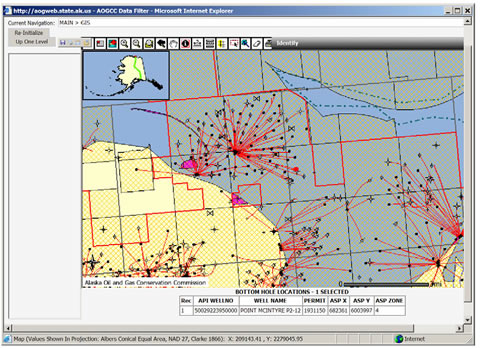 Example of web-based GIS search for well data at Point McIntyre oilfield  on Alaska's North Slope.