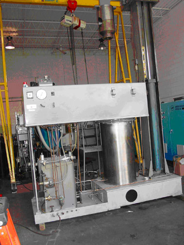 The CIP unit purchased from American Isostatic Press, Columbus, OH. It is capable of providing 60,000 psi internal pressure, and the chamber size is 8 inches in diameter by 36 inches in length.