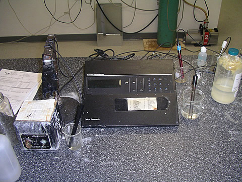 Acculab set up to digitize and record the produced-water fluid samples to identify oil and gas traces. Photo by John Veil.