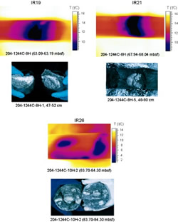 Comparison of IR images and hydrate samples extracted from the core liner courtesy JOI & Texas A&M University