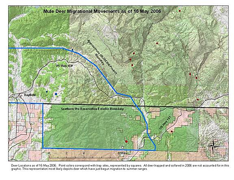 Map of Deer Locations as of May, 2006.