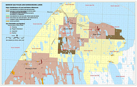 Map of the Barrow Gas Fields operated by the North Slope Borough Department of Public Works Energy Management Group.