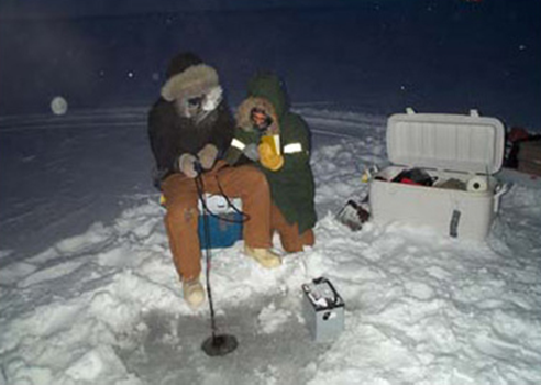 Midwinter testing and sampling of a North Slope lake.