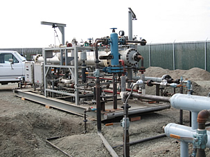 Skid-mounted nitrogen-separation membrane unit currently operating at a gas field demonstration site in Rio Vista, CA.