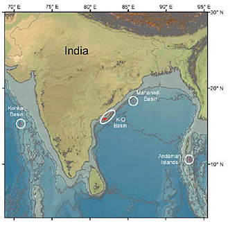 Map of the four regions sampled during NGHP Expedition 01