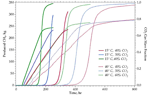 1-Dimensional Homogeneous Simulations: CH4 Production and CO2 Breakthrough