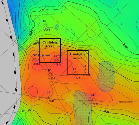 Map of East Barrow Gas Field with Candidate Hydrate Test Well Locations