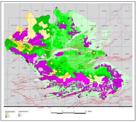 Cumulative coal thickness for western Kentucky No. 6, No. 7, No. 9, No. 11, No. 12, and No. 13 coals.