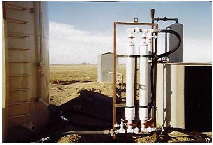2-stage PVC pipe filter unit installed at field site