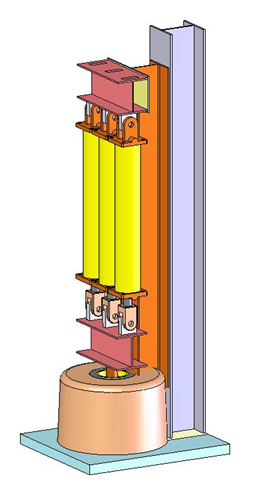 Full radial-scale shearbond test. This apparatus is used to cure pre-stressed cement in a pipe-in-formation simulation, then evaluate the shear bond to determine the limits of formation competence required to allow pre-stressed cement to function properly.