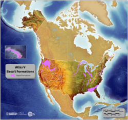 Image depicting Basalt Formations in the United States. Basalts may offer a highly secure method of CO2 storage because of their potential to allow the CO2 to react with the minerals in basalt to form carbonates, thereby permanently trapping the CO2.