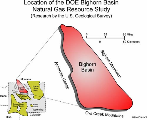 Location of the DOE Bighorn Basin Natural Gas Resource Study (Research by the U.S. Geological Survey)