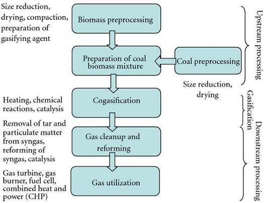 Figure 1. Various operations involved in the coal-biomass gasification process