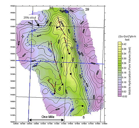 Overlay of the structure, planned and drilled horizontal wells at South Armor Field, ND.