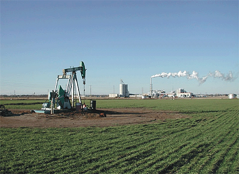 Hall-Gurney field and nearby ethanol plant, Russell, KS.