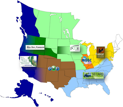 Map depicting the extent of each Regional Carbon Sequestration Partnership Region