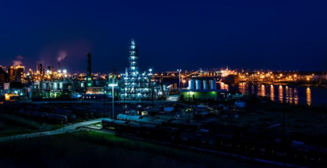 A picture of the Port Arthur, Texas skyline at night.