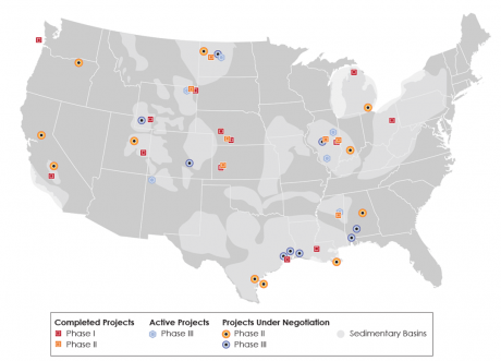 Map of CarbonSAFE Initiative Projects in the U.S.