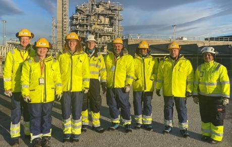 Staff from NETL and the U.S. Department of Energy Office of Fossil Energy Carbon Management (FECM) recently toured the Technology Centre Mongstad (TCM).