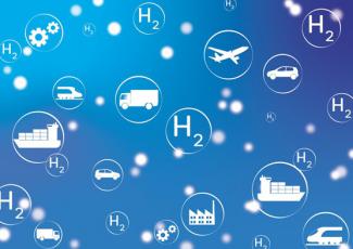 Graphic depicting various hydrogen particles and the technology it powers.