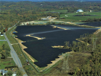 Drone shot of a solar farm.