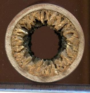 Barite crystals in pipe.